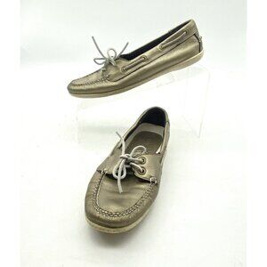 L.L. Bean Moccasin‎ Loafers Womens 6 Gray Pewter Leather Slip On Boat Shoes